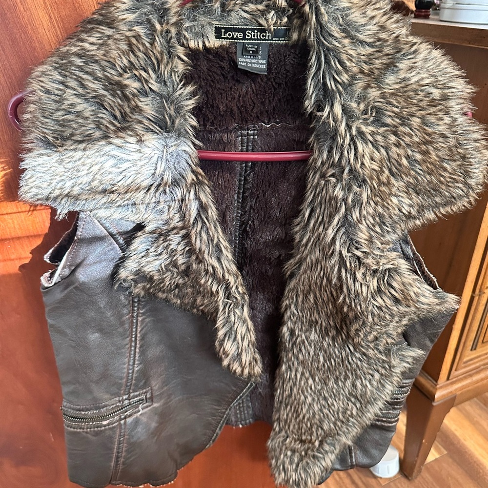Love Stitch Dark Brown Faux Fur Vest